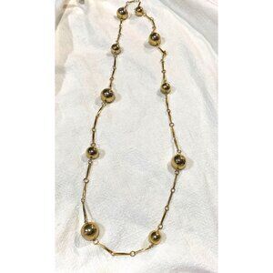 Long Gold-Tone Beaded Necklace With Geometric pattern chain